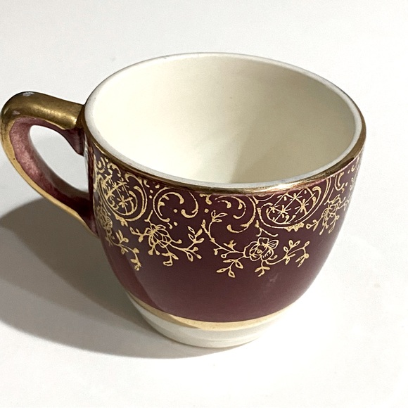 ESTATE VTG DEMITASSE TEA CUP ARISTOCRAT SALEM CHINA 23k GOLD BURGUNDY MAROON - Picture 7 of 7